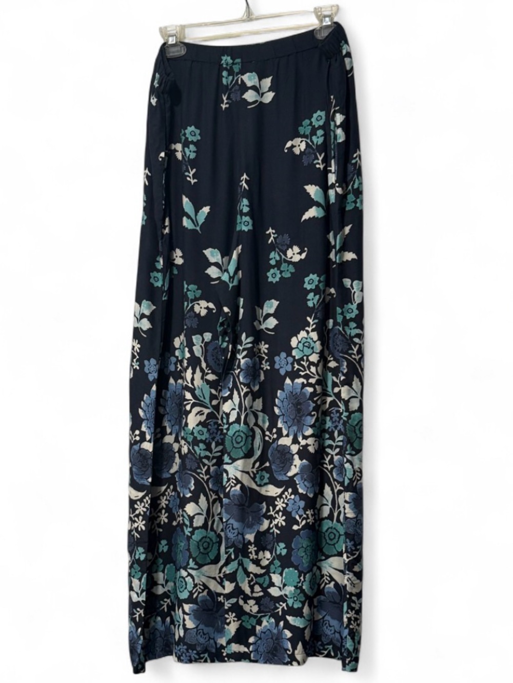 NWT Anthropologie Floral Print Wide Leg Palazzo Pants Large Blue Teal Boho